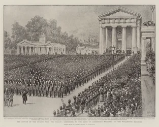 The Return of the Guards from the Soudan, svar på hertigen av Cambridges välkomnande vid Wellington Barracks
